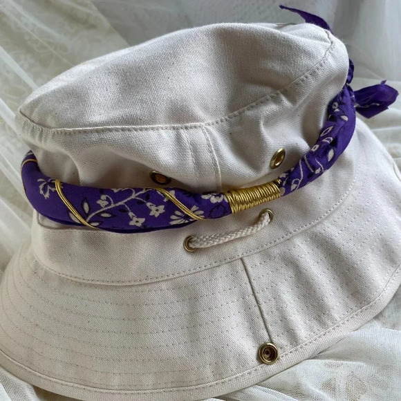 Purple Cotton HatBand with Golden Glittery Lining Design 27" long Adjustable - Picture 5 of 13